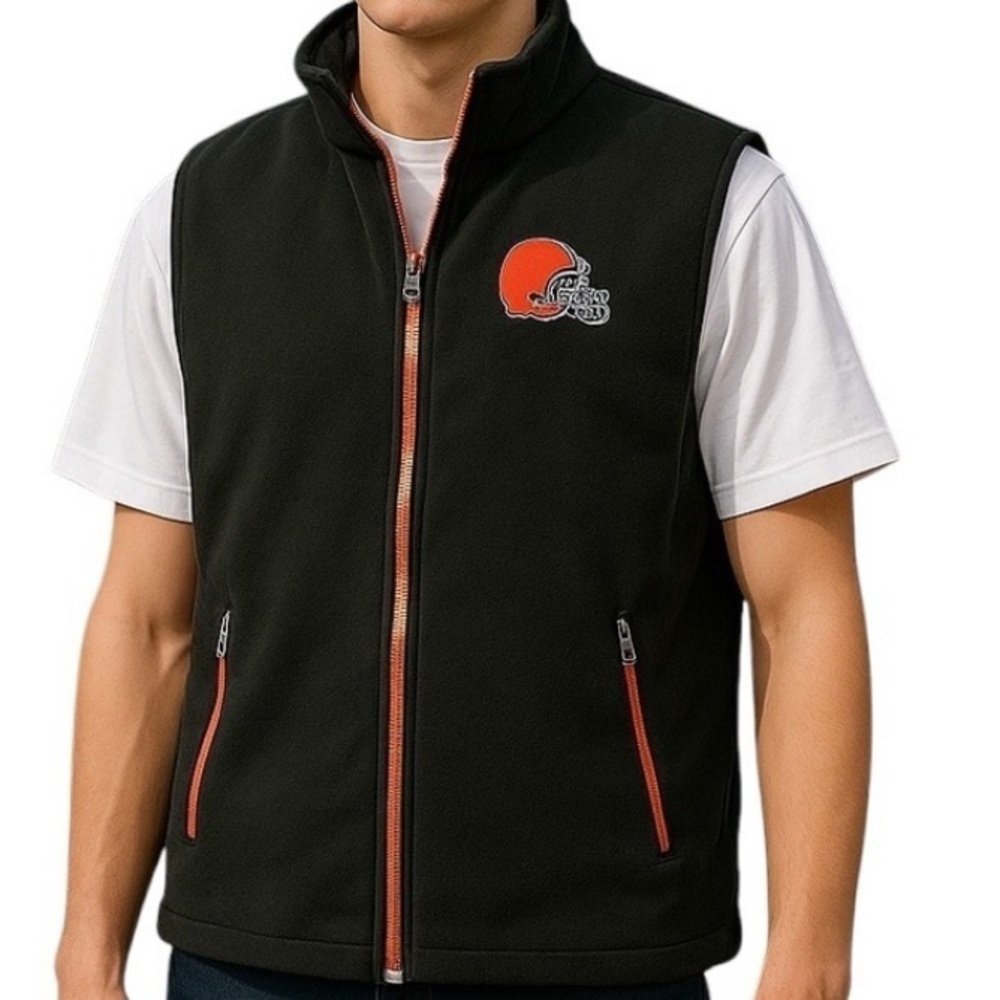 NFL CLEVELAND BROWNS NFL Fleece Vest Men’s Size Medium Black & Orange Go…